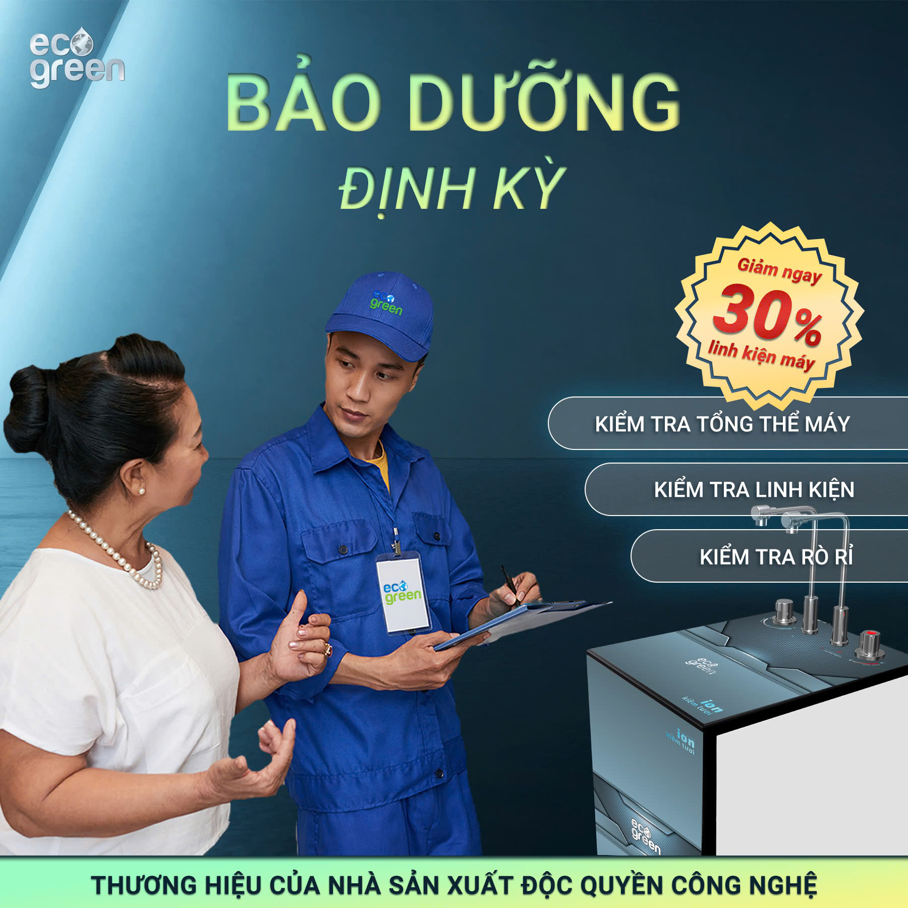 Bảo trì máy, thay lõi lọc miễn phí 3 năm
